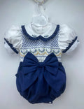 Navy Noel Smocked Romper Girls
