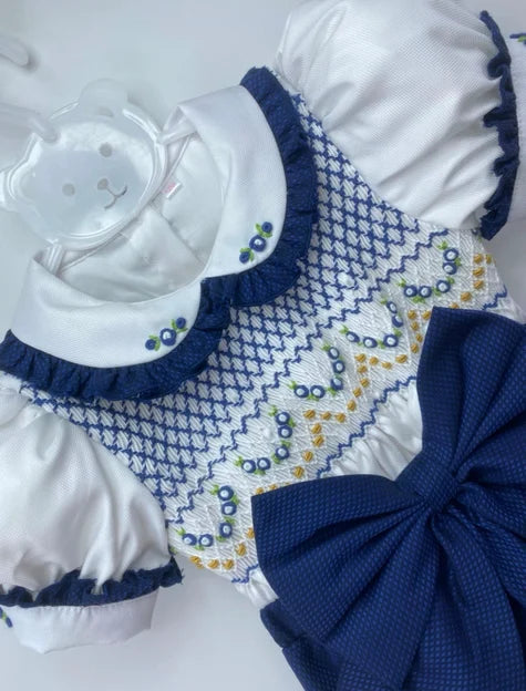Navy Noel Smocked Romper Girls