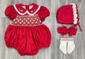 PRE-ORDER - Traditional Christmas Red Romper & Bonnet Set (DUE END OCTOBER)