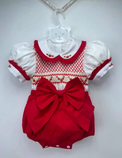 Traditional Red Smocked Romper