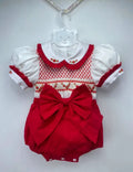 Traditional Red Smocked Romper