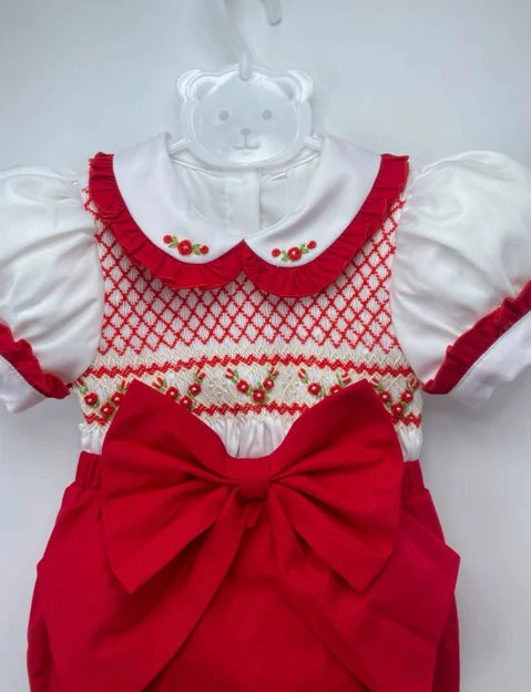 Traditional Red Smocked Romper