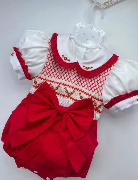 Traditional Red Smocked Romper